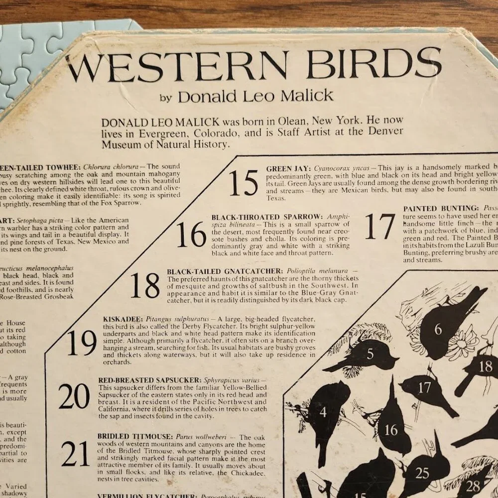 Vintage 500 Piece 1968 Springbok Octagon Puzzle Western Birds by Malick PZL 8015